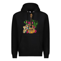 Black ,mexican sombrero guitar rose cactus Premium Hoodie - Artiststas