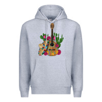 Heather Grey ,mexican sombrero guitar rose cactus Premium Hoodie - Artiststas