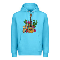 Ocean Blue ,mexican sombrero guitar rose cactus Premium Hoodie - Artiststas