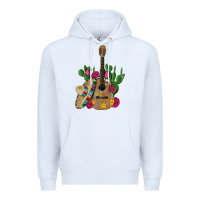 White ,mexican sombrero guitar rose cactus Premium Hoodie - Artiststas