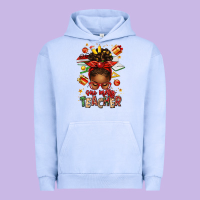 One Merry Teacher Afro Messy Bun Urban Hoodie Designed By Texasbilliewilder