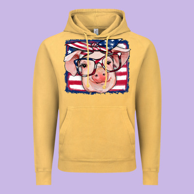 American Flag Pig Vintage Hoodie Designed By Ranaportraitstore