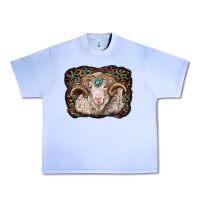 Grape Ice merino ram with leopard background Urban Heavy Tee - BarkalooDesign