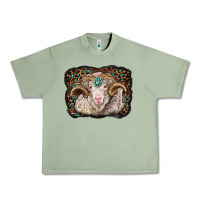 Oil Green merino ram with leopard background Urban Heavy Tee - BarkalooDesign
