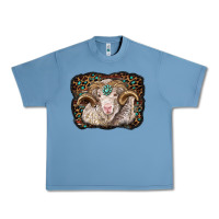 Pebble Blue merino ram with leopard background Urban Heavy Tee - BarkalooDesign