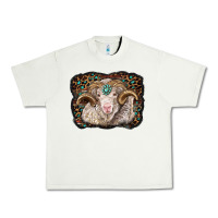 Pistachio merino ram with leopard background Urban Heavy Tee - BarkalooDesign
