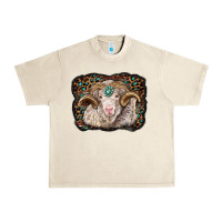 Sandshell merino ram with leopard background Urban Heavy Tee - BarkalooDesign