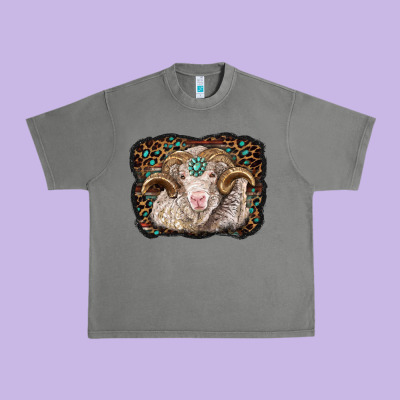 Merino Ram With Leopard Background Urban Heavy Tee Designed By Barkaloodesign
