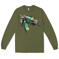 Army Green sea turtle with lotus Long Sleeve Tee - Artiststas