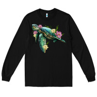 Black sea turtle with lotus Long Sleeve Tee - Artiststas