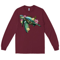 Burgundy sea turtle with lotus Long Sleeve Tee - Artiststas