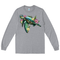 Heather Grey sea turtle with lotus Long Sleeve Tee - Artiststas