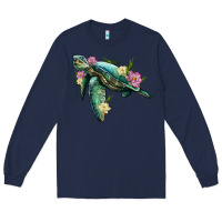 Navy sea turtle with lotus Long Sleeve Tee - Artiststas