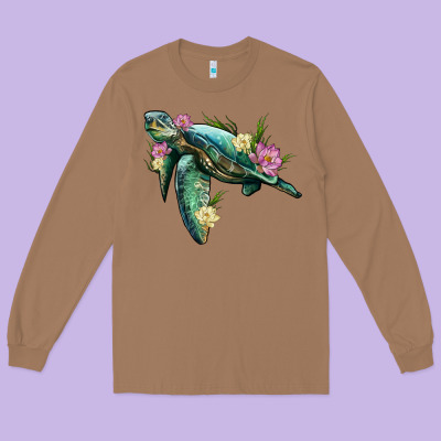 Sea Turtle With Lotus Long Sleeve Tee Designed By Artiststas