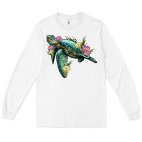 White sea turtle with lotus Long Sleeve Tee - Artiststas
