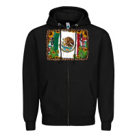 Black mexican flag background with cactus and sunflower Zipper Hoodie - Jasminsmagicworld