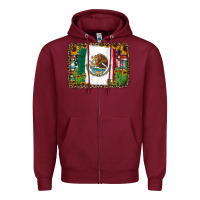 Burgundy mexican flag background with cactus and sunflower Zipper Hoodie - Jasminsmagicworld