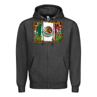 Charcoal Heather mexican flag background with cactus and sunflower Zipper Hoodie - Jasminsmagicworld