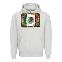 Dove Grey mexican flag background with cactus and sunflower Zipper Hoodie - Jasminsmagicworld