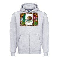 Heather Grey mexican flag background with cactus and sunflower Zipper Hoodie - Jasminsmagicworld
