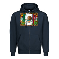 Navy mexican flag background with cactus and sunflower Zipper Hoodie - Jasminsmagicworld