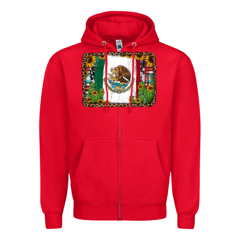 Mexican Flag Background With Cactus And Sunflower Zipper Hoodie by Jasminsmagicworld | Teevron