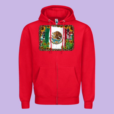 Mexican Flag Background With Cactus And Sunflower Zipper Hoodie Designed By Jasminsmagicworld