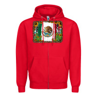 Red mexican flag background with cactus and sunflower Zipper Hoodie - Jasminsmagicworld