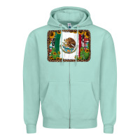 Seafoam mexican flag background with cactus and sunflower Zipper Hoodie - Jasminsmagicworld