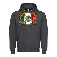 Smoke mexican flag background with cactus and sunflower Zipper Hoodie - Jasminsmagicworld