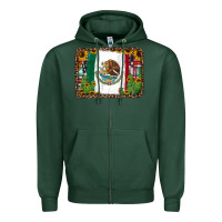 Sports Green mexican flag background with cactus and sunflower Zipper Hoodie - Jasminsmagicworld