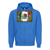 True Royal mexican flag background with cactus and sunflower Zipper Hoodie - Jasminsmagicworld
