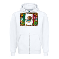 White mexican flag background with cactus and sunflower Zipper Hoodie - Jasminsmagicworld