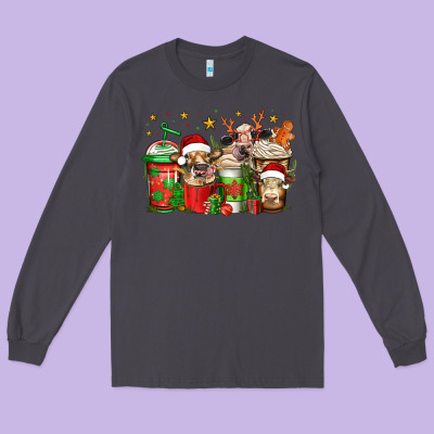 Christmas Cows Coffee Long Sleeve Tee Designed By Jasminsmagicworld