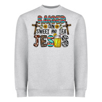 Heather Grey raised on sweet and tea jesus Heavyweight Sweatshirt - CowhideDigitalArt