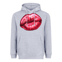 Heather Grey lips mark Heavyweight Hoodie - NancyCooperArtShop
