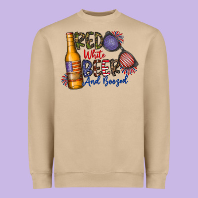 Red White Beer And Boozed Heavyweight Sweatshirt Designed By Cowhidedigitalart