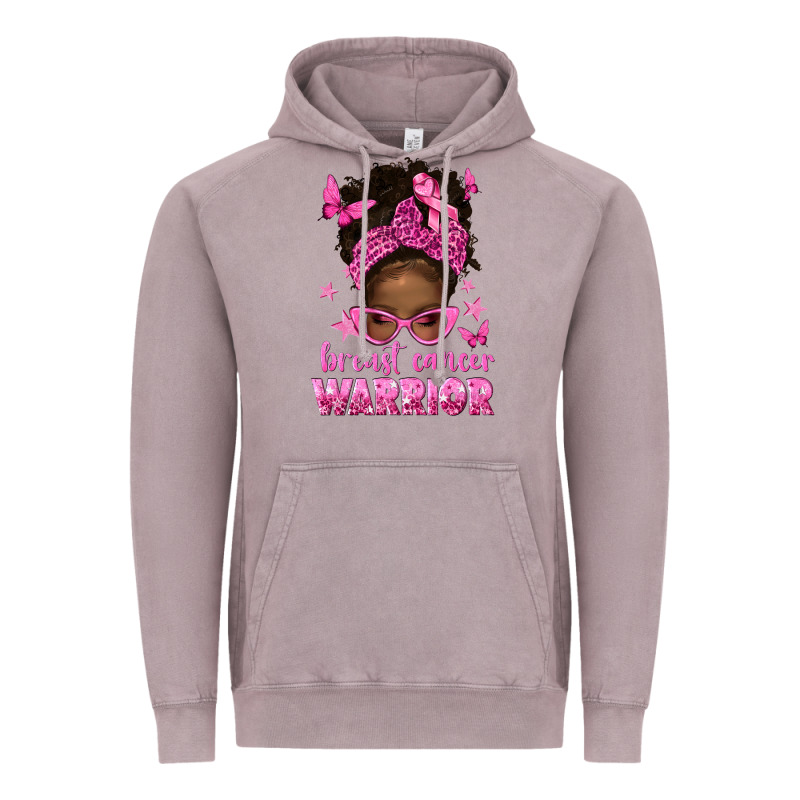 Afro Messy Bun Breast Cancer Warrior Vintage Hoodie by texasbilliewilder | Teevron
