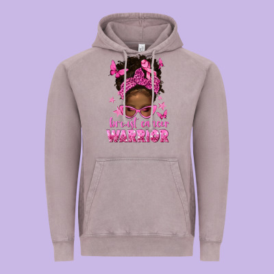 Afro Messy Bun Breast Cancer Warrior Vintage Hoodie Designed By Texasbilliewilder