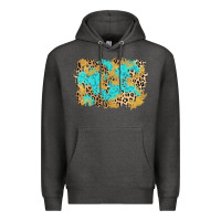 Charcoal Heather glitter leopard turquoise background Premium Hoodie - AdoDesignShop