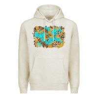 Oatmeal Heather glitter leopard turquoise background Premium Hoodie - AdoDesignShop