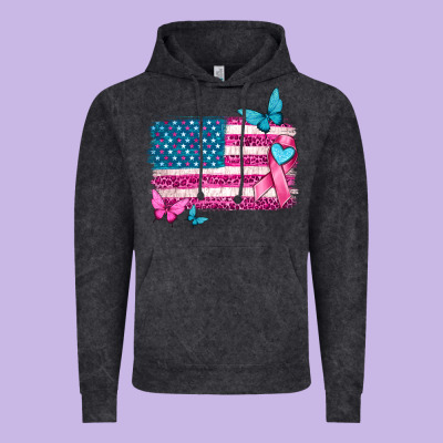 American Flag Breast Cancer With Ribbon Vintage Hoodie Designed By Texasbilliewilder