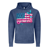 Vintage Denim American flag breast cancer with ribbon Vintage Hoodie - texasbilliewilder