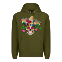 Army Green mexican skull sombrero roses cactus serape Premium Hoodie - Artiststas