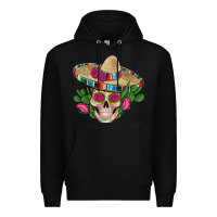Black mexican skull sombrero roses cactus serape Premium Hoodie - Artiststas