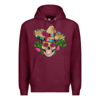 Burgundy mexican skull sombrero roses cactus serape Premium Hoodie - Artiststas