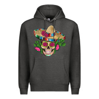 Charcoal Heather mexican skull sombrero roses cactus serape Premium Hoodie - Artiststas