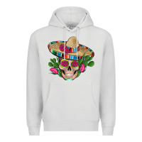 Dove Grey mexican skull sombrero roses cactus serape Premium Hoodie - Artiststas
