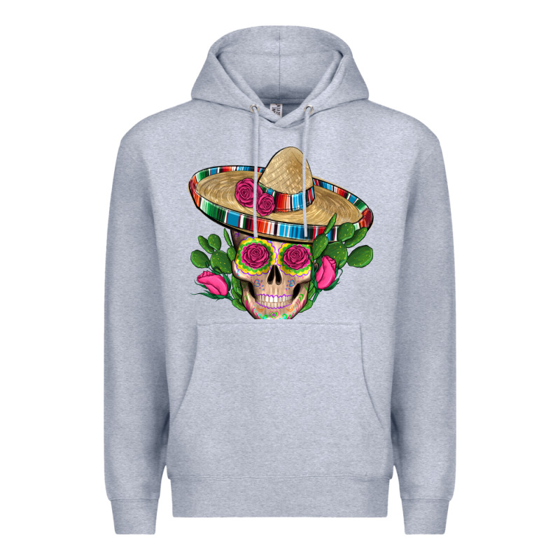 Mexican Skull Sombrero Roses Cactus Serape Premium Hoodie by Artiststas | Teevron