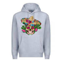 Heather Grey mexican skull sombrero roses cactus serape Premium Hoodie - Artiststas